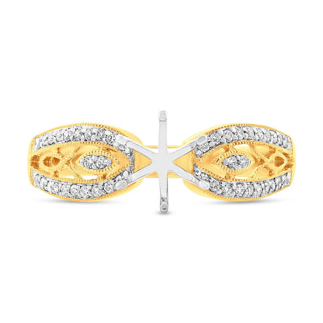 0.20ct 14k Yellow Gold Diamond Semi-mount Ring for 1.00ct Center