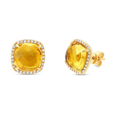 0.17ct Diamond & 5.27ct Citrine 14k Yellow Gold Stud Earring