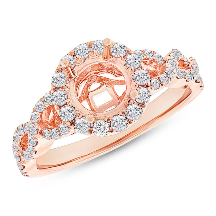 0.60ct 14k Rose Gold Diamond Semi-mount Ring for 1.00ct Center