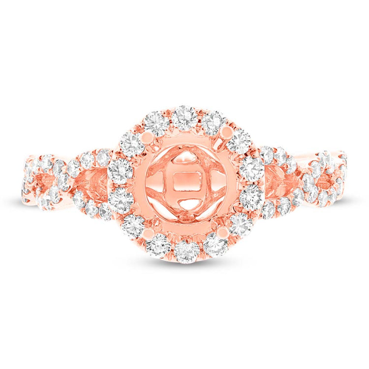 0.60ct 14k Rose Gold Diamond Semi-mount Ring for 1.00ct Center
