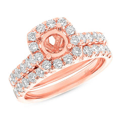 1.25ct 14k Rose Gold Diamond Semi-mount Ring 2-pc for 0.75ct Center