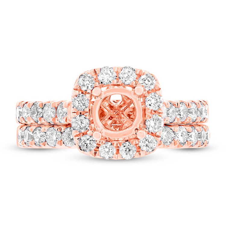 1.25ct 14k Rose Gold Diamond Semi-mount Ring 2-pc for 0.75ct Center