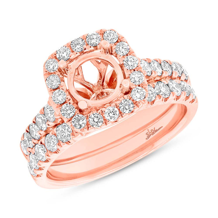 1.25ct 14k Rose Gold Diamond Semi-mount Ring 2-pc for 1.00ct Center