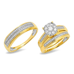 0.78ct 14k Yellow Gold Diamond Trio Set Cluster