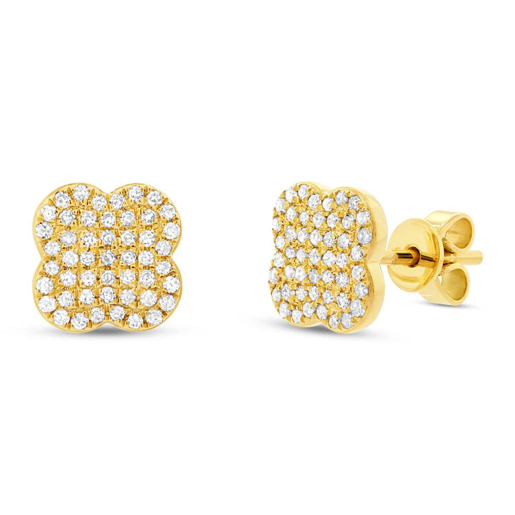 0.31ct 14k Yellow Gold Diamond Clover Stud Earring