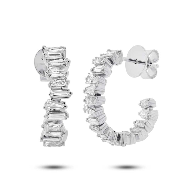 1.52ct 14k White Gold Diamond Baguette Hoop Earring