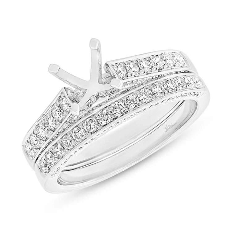 0.80t 14k White Gold Diamond Semi-mount Ring 2-pc for 1.00Center