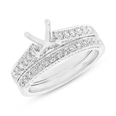 0.80t 14k White Gold Diamond Semi-mount Ring 2-pc for 1.00Center