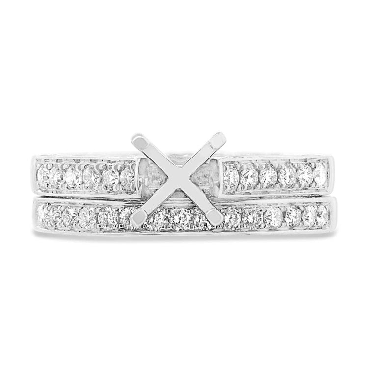 0.80t 14k White Gold Diamond Semi-mount Ring 2-pc for 1.00Center
