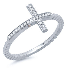 0.08ct 14k White Gold Diamond Cross Ring Size 6.5