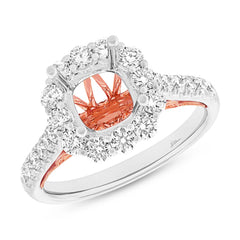1.01ct 18k Two-tone Rose Gold Diamond Semi-mount Ring for 2.00ct Center Size 6.5
