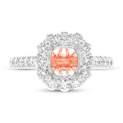 1.01ct 18k Two-tone Rose Gold Diamond Semi-mount Ring for 2.00ct Center Size 6.5