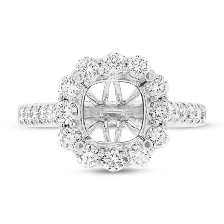 1.08ct 18k White Gold Diamond Semi-mount Ring for 3.00ct Center Size 6.5