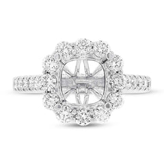 1.08ct 18k White Gold Diamond Semi-mount Ring for 3.00ct Center Size 6.5
