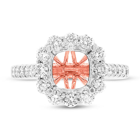 1.08ct 18k Two-tone Rose Gold Diamond Semi-mount Ring for 3.00ct Center Size 6.5
