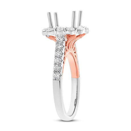 1.08ct 18k Two-tone Rose Gold Diamond Semi-mount Ring for 3.00ct Center Size 6.5