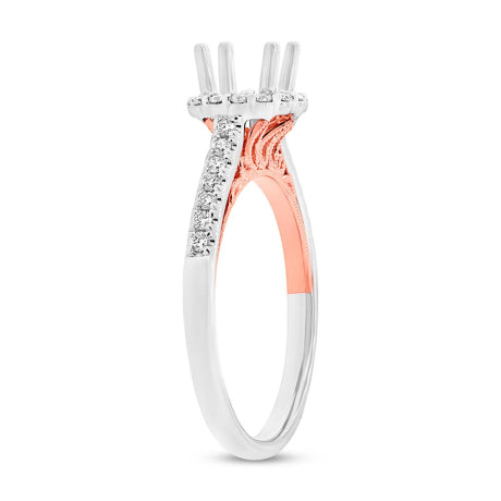 0.27ct 18k Two-tone Rose Gold Diamond Semi-mount Ring for 0.50ct Center Size 6.5