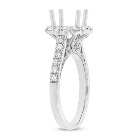 0.74ct 18k White Rose Gold Diamond Semi-mount Ring for 2.00ct Center Size 6.5