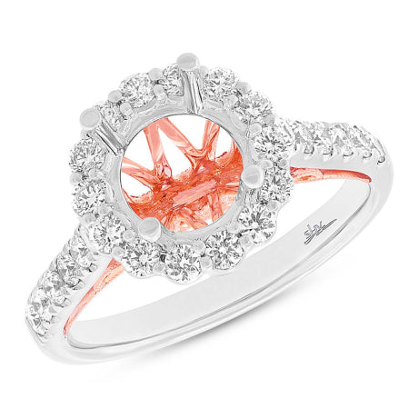 0.74ct 18k Two-tone Rose Gold Diamond Semi-mount Ring for 2.00ct Center Size 6.5