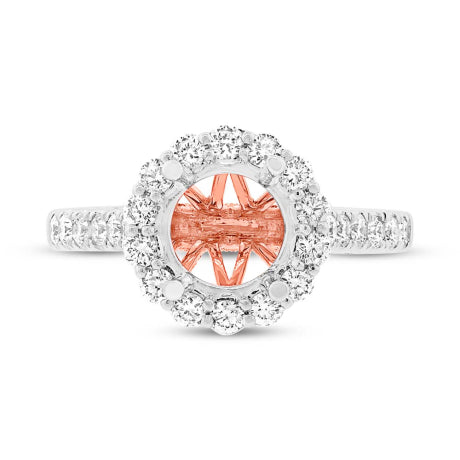 0.74ct 18k Two-tone Rose Gold Diamond Semi-mount Ring for 2.00ct Center Size 6.5
