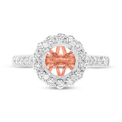 0.74ct 18k Two-tone Rose Gold Diamond Semi-mount Ring for 2.00ct Center Size 6.5