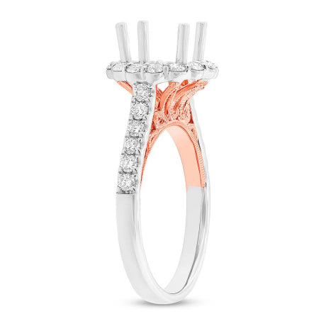 0.74ct 18k Two-tone Rose Gold Diamond Semi-mount Ring for 2.00ct Center Size 6.5