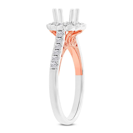 0.39ct 18k Two-tone Rose Gold Diamond Semi-mount Ring for 0.50ct Center Size 6.5