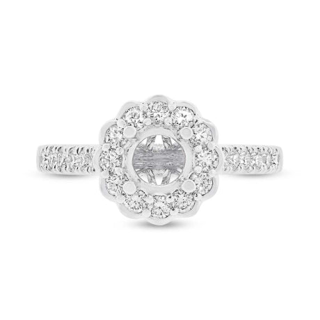 0.63ct 18k White Gold Diamond Semi-mount Ring for 0.75ct Center Size 6.5