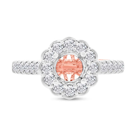 0.75ct 18k Two-tone Rose Gold Diamond Semi-mount Ring for 1.00ct Center Size 6.5