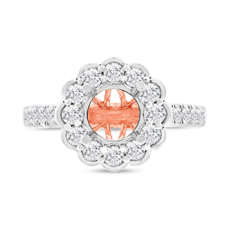 0.79ct 18k Two-tone Rose Gold Diamond Semi-mount Ring for 1.50ct Center Size 6.5