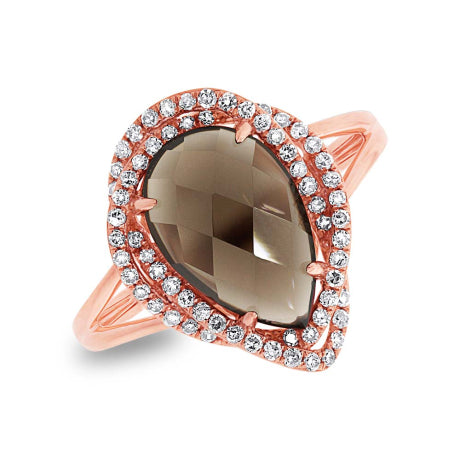 0.26ct Diamond & 2.97ct Smokey Topaz 14k Rose Gold Ring Size 5.75