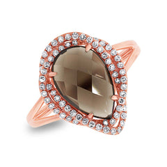 0.26ct Diamond & 2.97ct Smokey Topaz 14k Rose Gold Ring Size 5.75