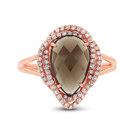 0.26ct Diamond & 2.97ct Smokey Topaz 14k Rose Gold Ring Size 5.75