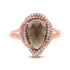 0.26ct Diamond & 2.97ct Smokey Topaz 14k Rose Gold Ring Size 5.75