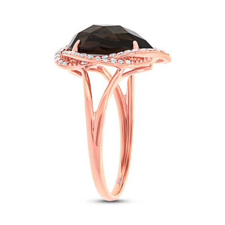 0.26ct Diamond & 2.97ct Smokey Topaz 14k Rose Gold Ring Size 5.75