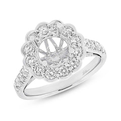 0.98ct 18k White Gold Diamond Semi-mount Ring for 2.00ct Center Size 6.5