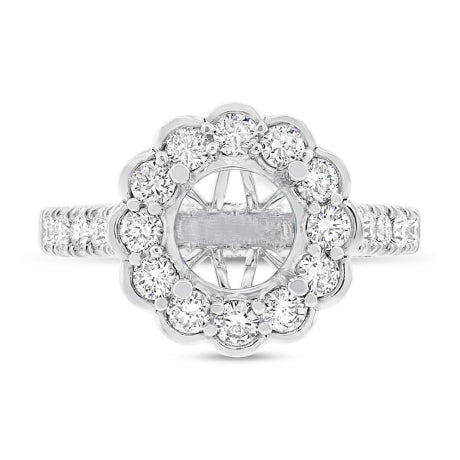 0.98ct 18k White Gold Diamond Semi-mount Ring for 2.00ct Center Size 6.5