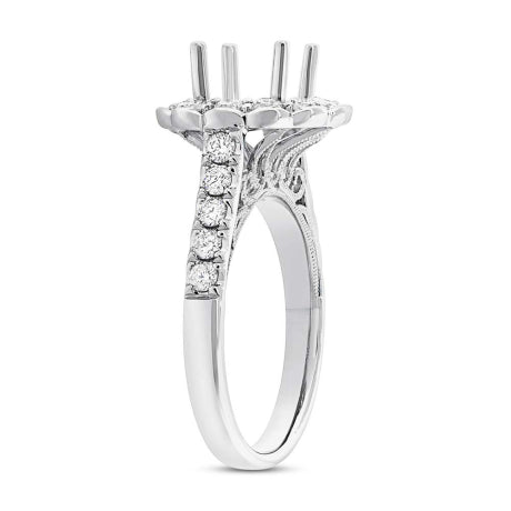 0.98ct 18k White Gold Diamond Semi-mount Ring for 2.00ct Center Size 6.5