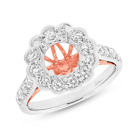 0.98ct 18k Two-tone Rose Gold Diamond Semi-mount Ring for 2.00ct Center Size 6.5