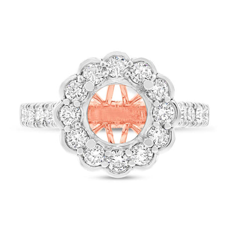 0.98ct 18k Two-tone Rose Gold Diamond Semi-mount Ring for 2.00ct Center Size 6.5
