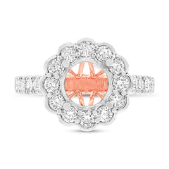 0.98ct 18k Two-tone Rose Gold Diamond Semi-mount Ring for 2.00ct Center Size 6.5