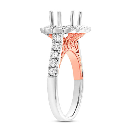 0.98ct 18k Two-tone Rose Gold Diamond Semi-mount Ring for 2.00ct Center Size 6.5