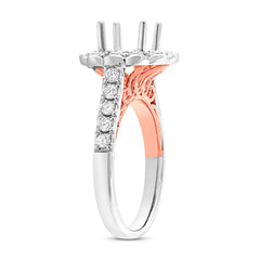 0.98ct 18k Two-tone Rose Gold Diamond Semi-mount Ring for 2.00ct Center Size 6.5
