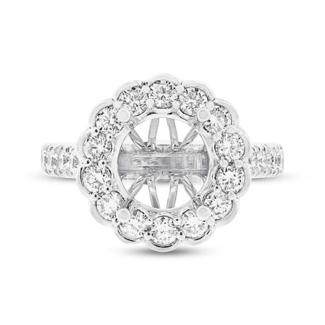 1.28ct 18k White Gold Diamond Semi-mount Ring for 3.00ct Center Size 6.5