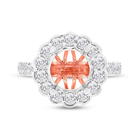 1.28ct 18k Two-tone Rose Gold Diamond Semi-mount Ring for 3.00ct Center Size 6.5