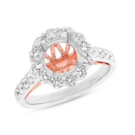 1.02ct 18k Two-tone Rose Gold Diamond Semi-mount Ring for 2.00ct Center Size 6.5