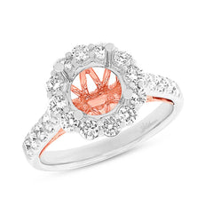 1.02ct 18k Two-tone Rose Gold Diamond Semi-mount Ring for 2.00ct Center Size 6.5