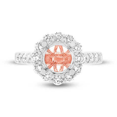 1.02ct 18k Two-tone Rose Gold Diamond Semi-mount Ring for 2.00ct Center Size 6.5