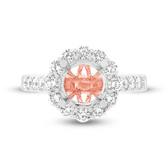 1.02ct 18k Two-tone Rose Gold Diamond Semi-mount Ring for 2.00ct Center Size 6.5