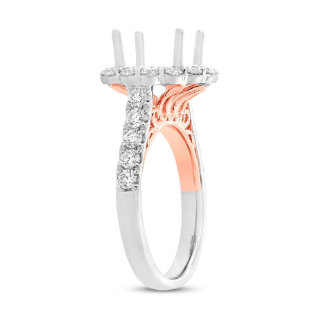 1.15ct 18k Two-tone Rose Gold Diamond Semi-mount Ring for 3.00ct Center Size 6.5
